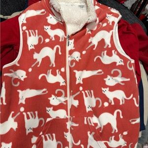 Hastings & Smith Cat Print Fleece Full Zip Vest Pockets Size L